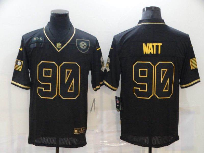 Men Pittsburgh Steelers 90 Watt Black Retro Gold Lettering 2020 Nike NFL Jersey